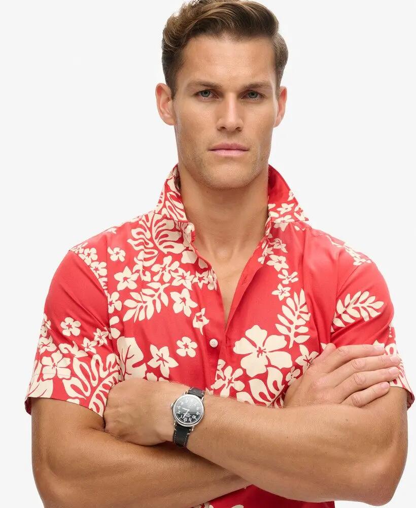 superdry Hawaiian Shirt hombre 30% algodón 70% modal, color SURF SCHOOL RED 3/7
