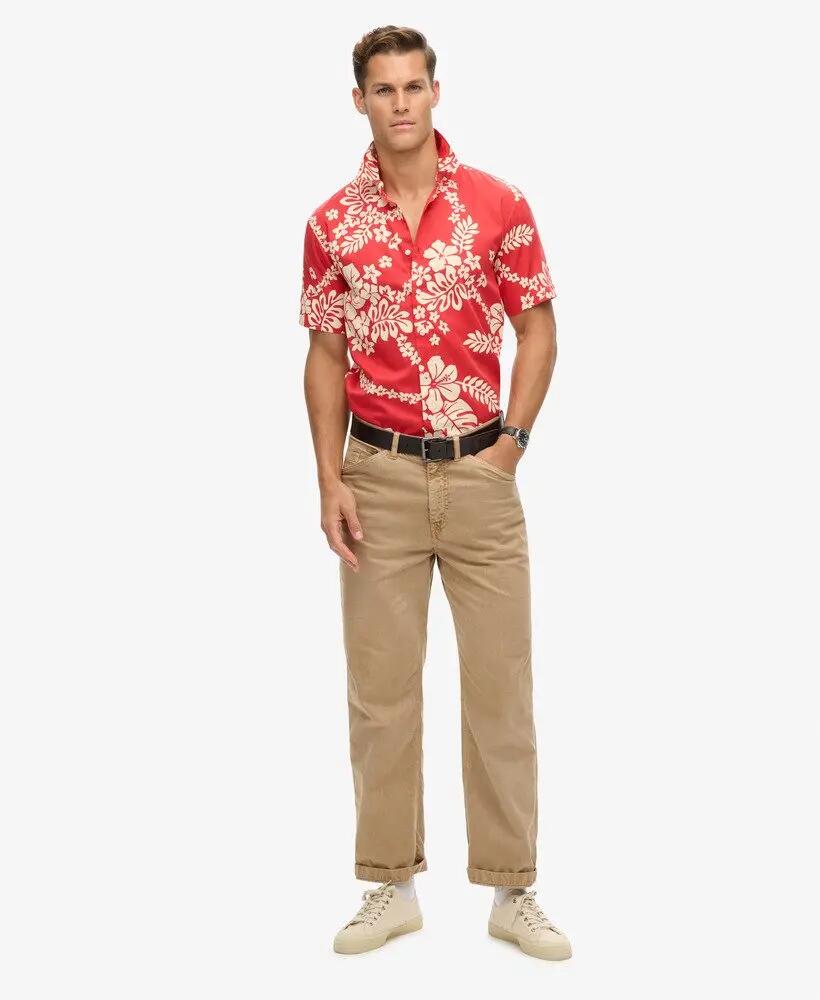 superdry Hawaiian Shirt hombre 30% algodón 70% modal, color SURF SCHOOL RED 2/7