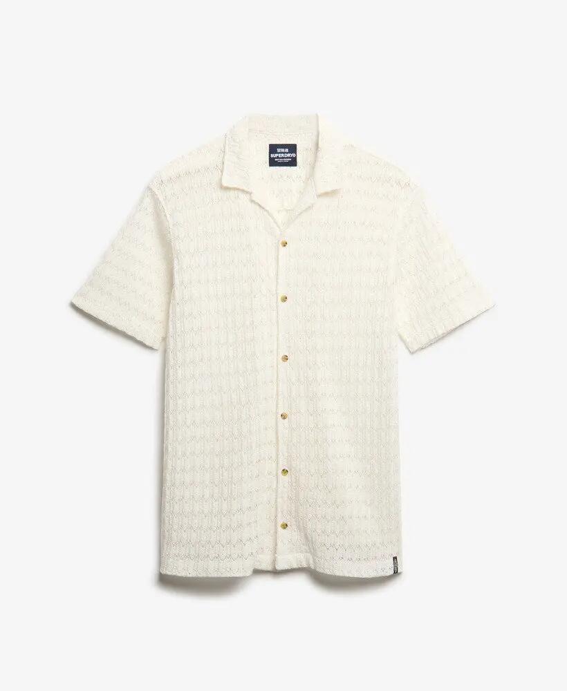 superdry Camicia Knitted Texture Crochet bianca – White Crochet 6/6