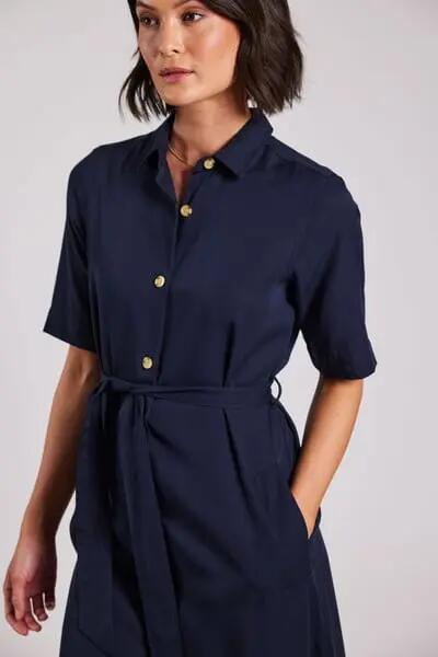 sebago Lyocell Dress - Vestido camisa em lyocell, azul-marinho 5/7