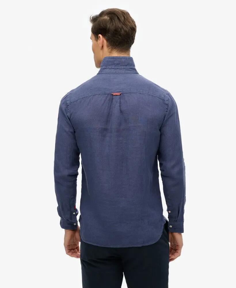 superdry Embroidered Vacation Leinenhemd – Mariner Marineblau 4/4