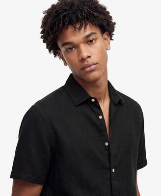 Superdry riviera korte mouw linnen overhemd - blue chalk stripe