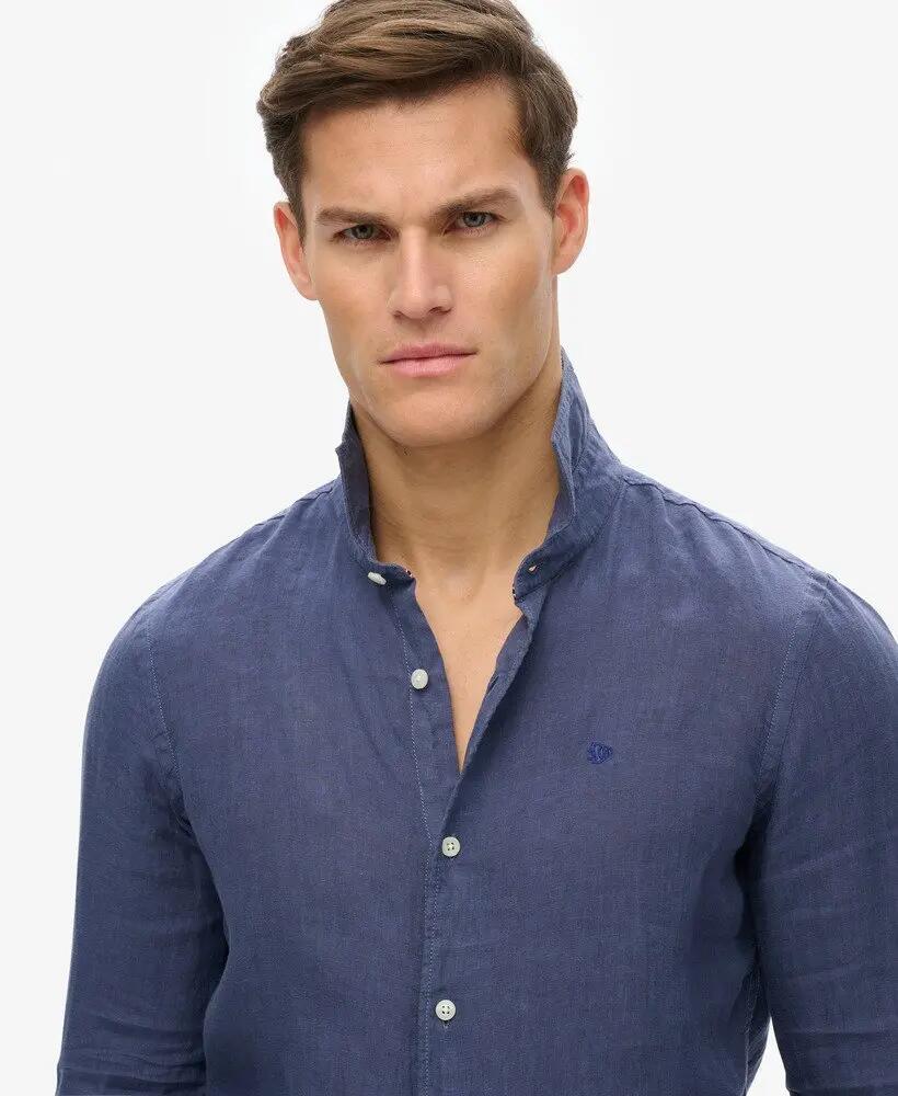superdry Embroidered Vacation Leinenhemd – Mariner Marineblau 3/4