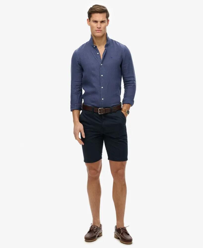 superdry Embroidered Vacation Leinenhemd – Mariner Marineblau 2/4
