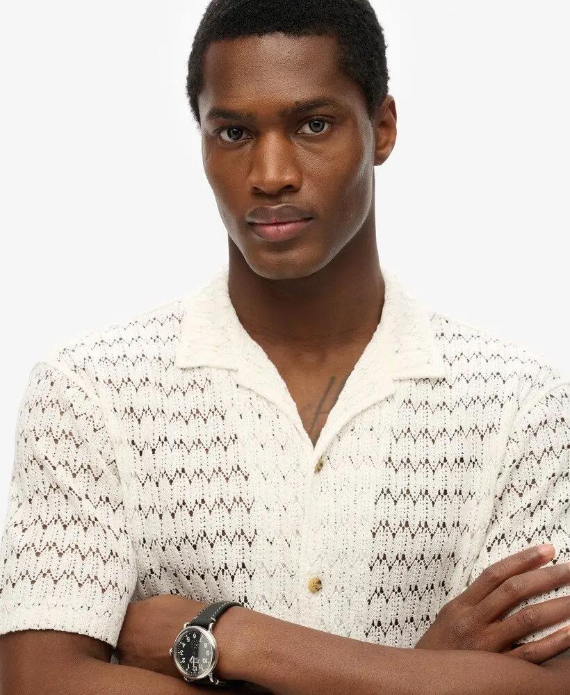 superdry Camicia Knitted Texture Crochet bianca – White Crochet 3/6