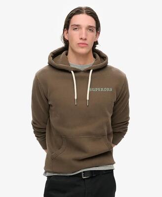 Superdry tattoo graphic hoodie van gerecycled polyester – dark khaki