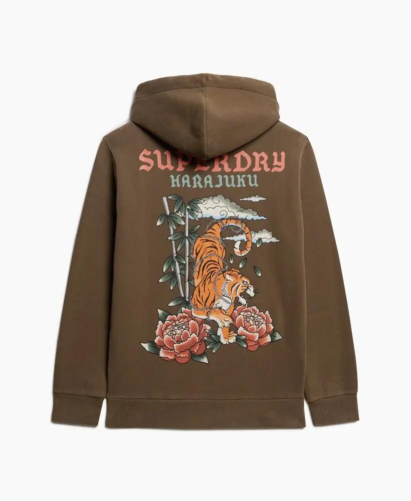 superdry Tattoo Graphic Hoodie van gerecycled katoen Dark Khaki 7/7