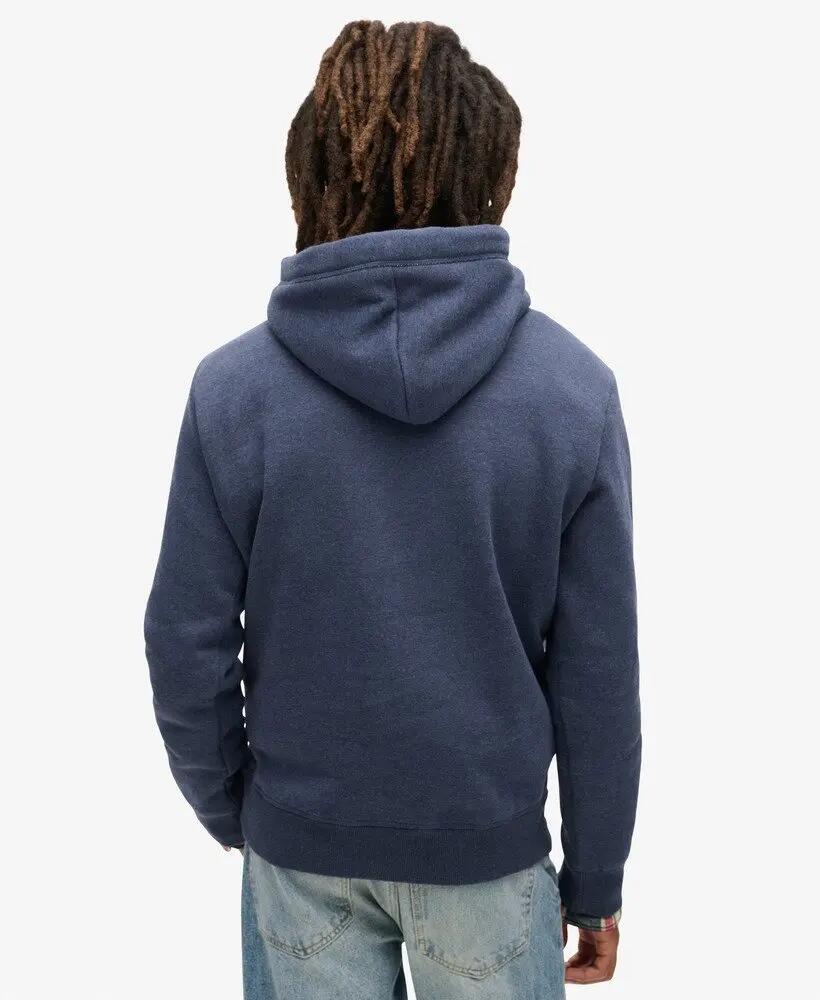 superdry Essential Logo Hoodie – Heritage Navy Marl, katoen en gerecycled 4/6