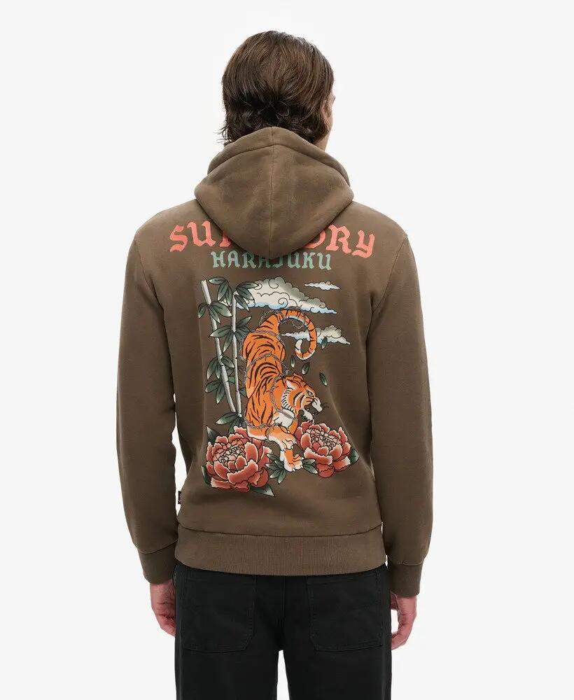 superdry Tattoo Graphic Hoodie van gerecycled katoen Dark Khaki 2/7