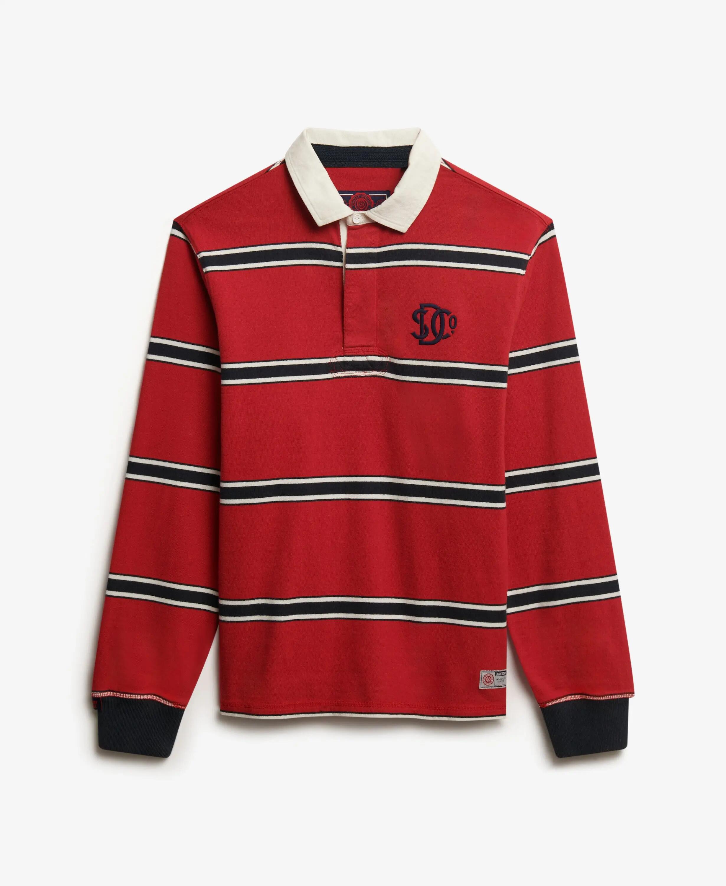 superdry Vintage Athletic Stripe Rugby Top z organicznej bawełny – Czerwone pasy 7/7