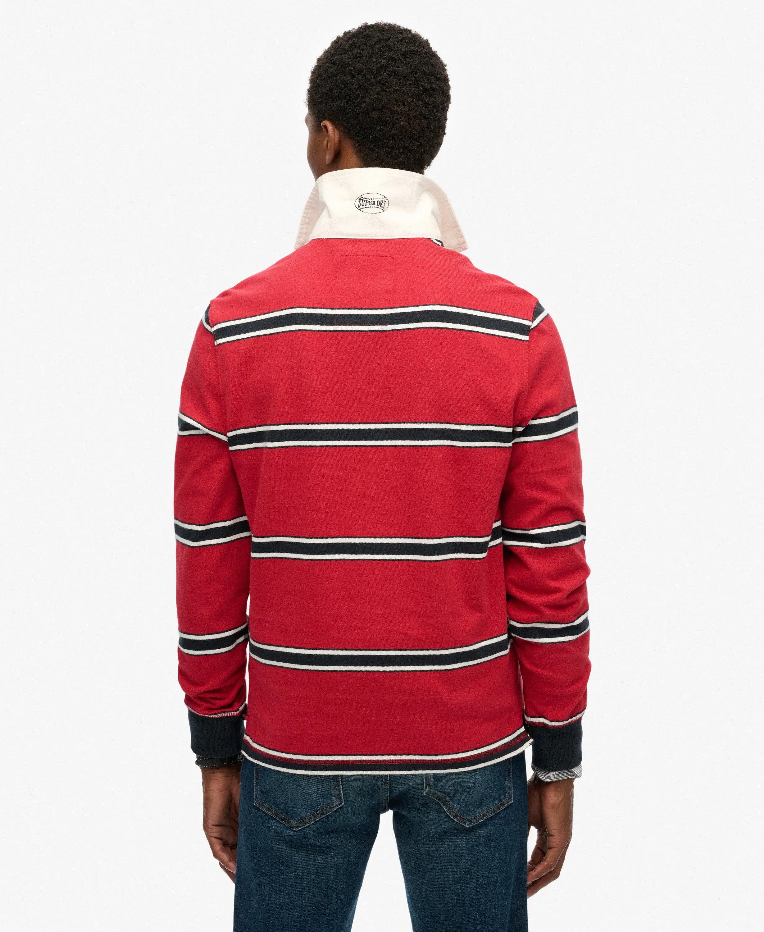 superdry Vintage Athletic Stripe Rugby Top z organicznej bawełny – Czerwone pasy 5/7