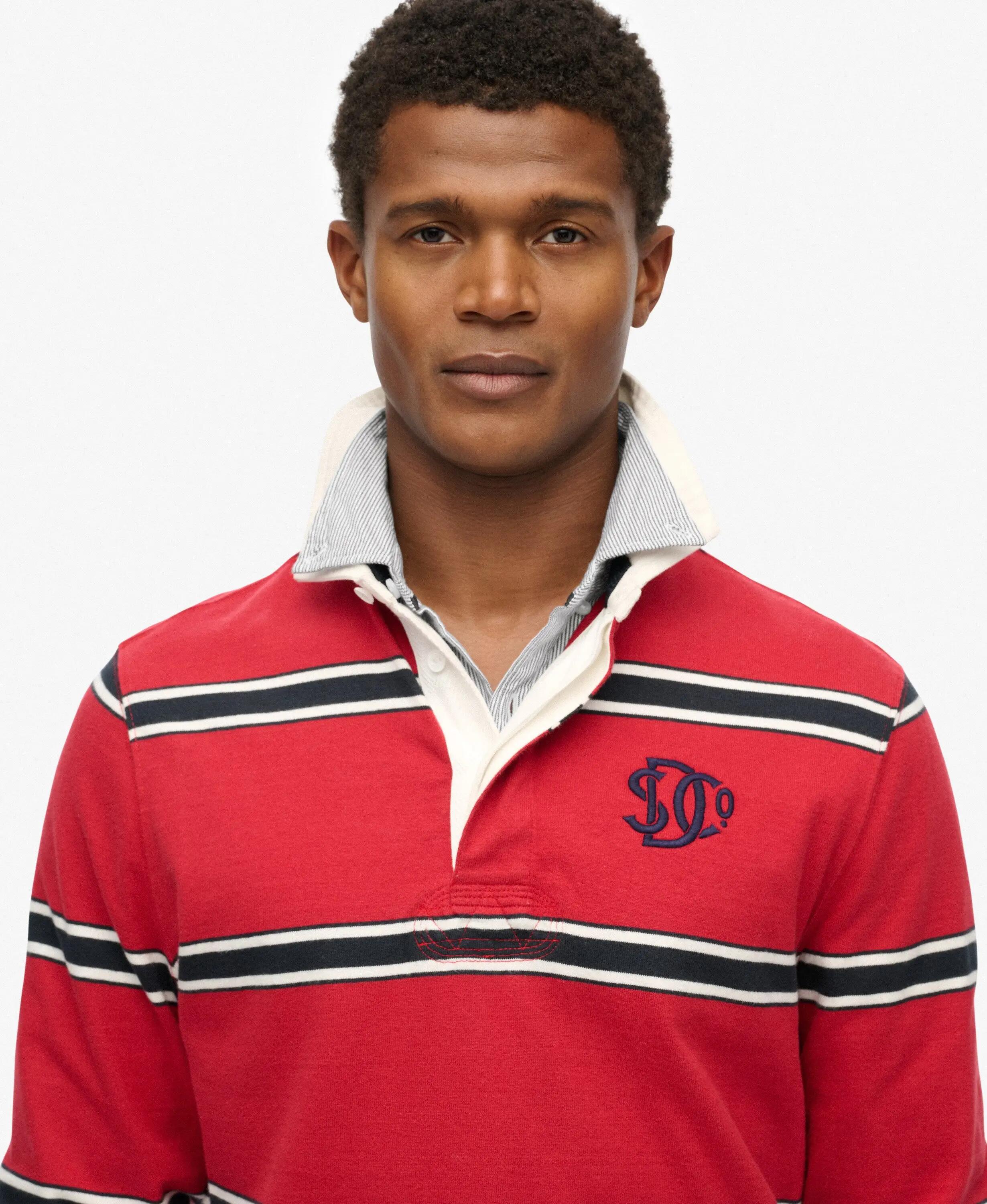 superdry Vintage Athletic Stripe Rugby Top z organicznej bawełny – Czerwone pasy 4/7