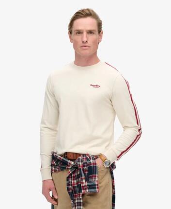 superdry Langarmshirt Essential Logo Retro für Herren – White Sand