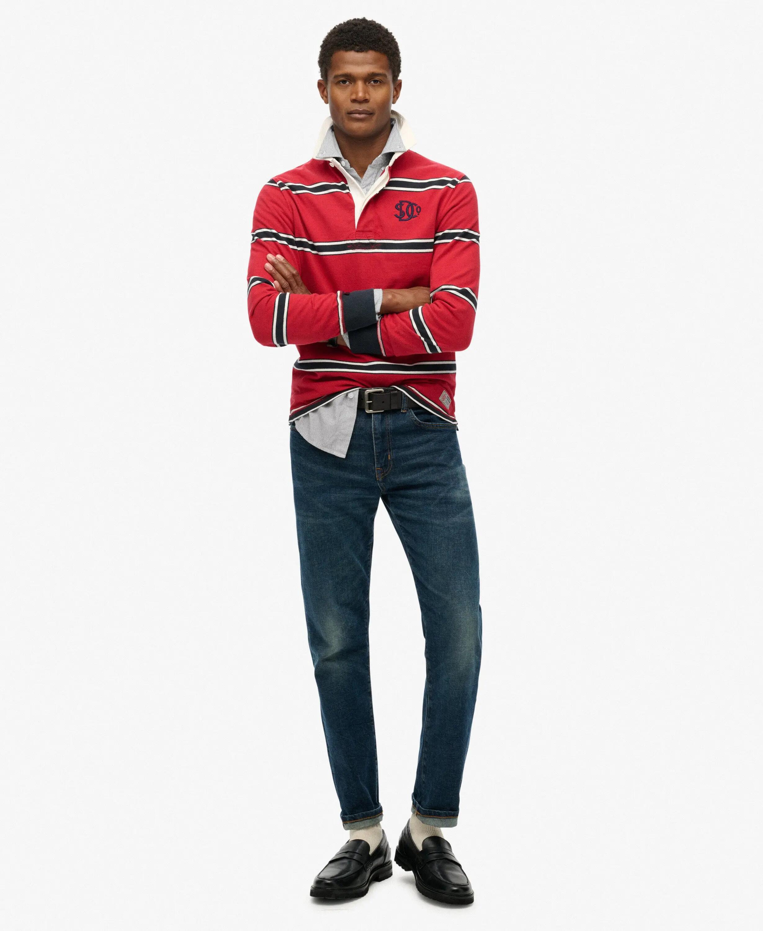 superdry Vintage Athletic Stripe Rugby Top z organicznej bawełny – Czerwone pasy 3/7