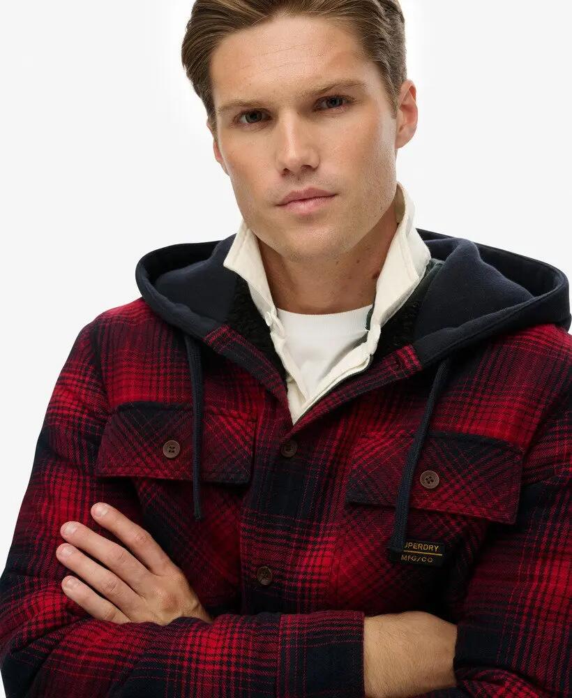 superdry Surplus Hooded Check Shirt – Chemise à capuche légère et doublure borg 4/7