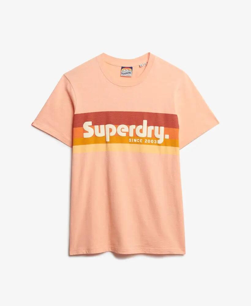 superdry T-shirt Terrain Logo Stripe Relaxed 100% katoen – Papaya Punch Pink 6/6
