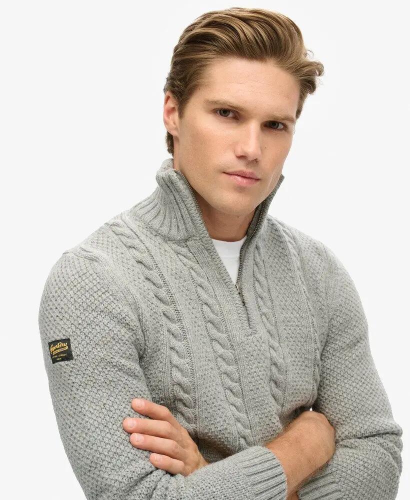superdry Maglione Vintage Jacob a trecce con mezza zip 3/6