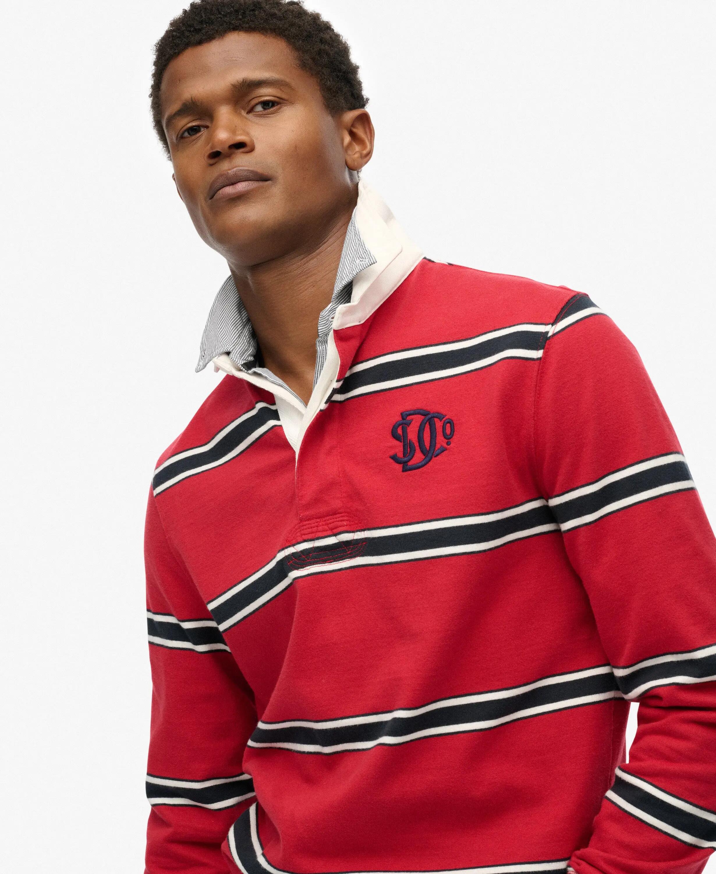 superdry Vintage Athletic Stripe Rugby Top z organicznej bawełny – Czerwone pasy 2/7