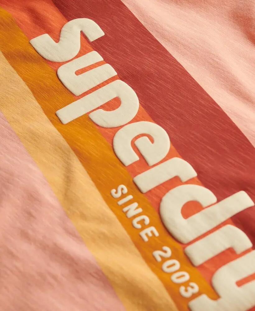 superdry T-shirt Terrain Logo Stripe Relaxed 100% katoen – Papaya Punch Pink 5/6