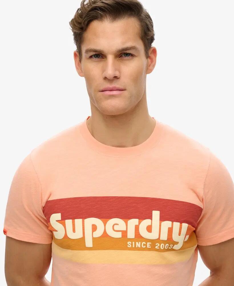 superdry T-shirt Terrain Logo Stripe Relaxed 100% katoen – Papaya Punch Pink 3/6