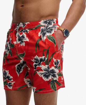 Superdry hawaiian print 16" zwembroek - hibiscus red