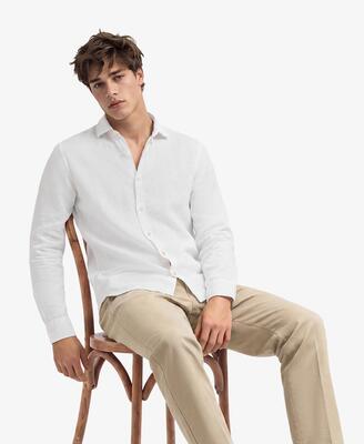 Superdry riviera linnen overhemd lange mouw – relaxed fit – optic