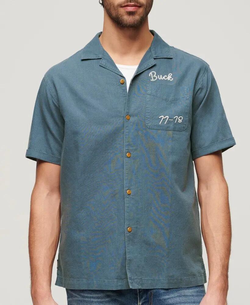 superdry Chemise à manches courtes Resort en coton-lin CLASSIC NAVY 7/7