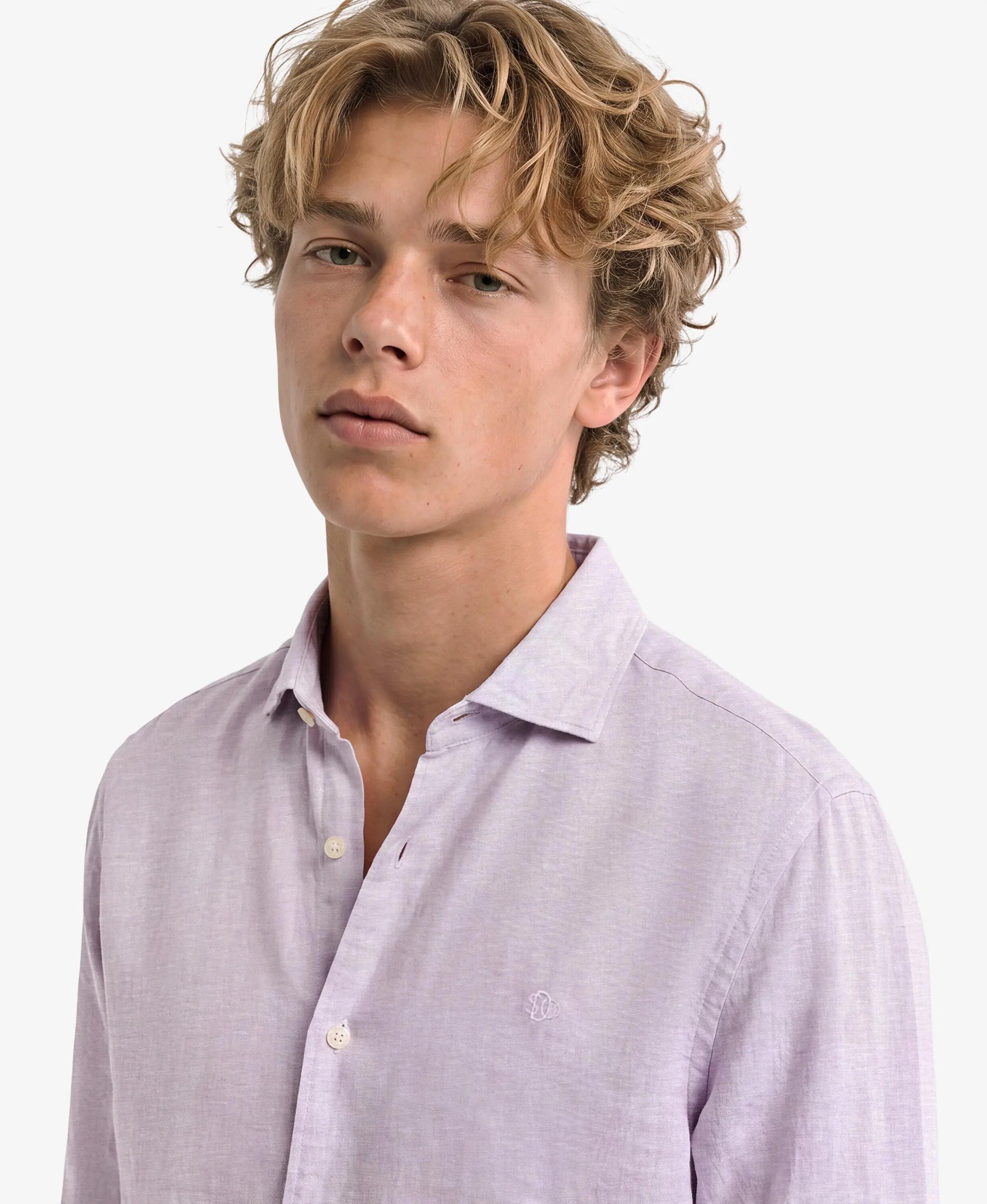 superdry Riviera Leinenhemd Langarm – 100% Leinen, relaxed fit – Lilac Chambray 4/5
