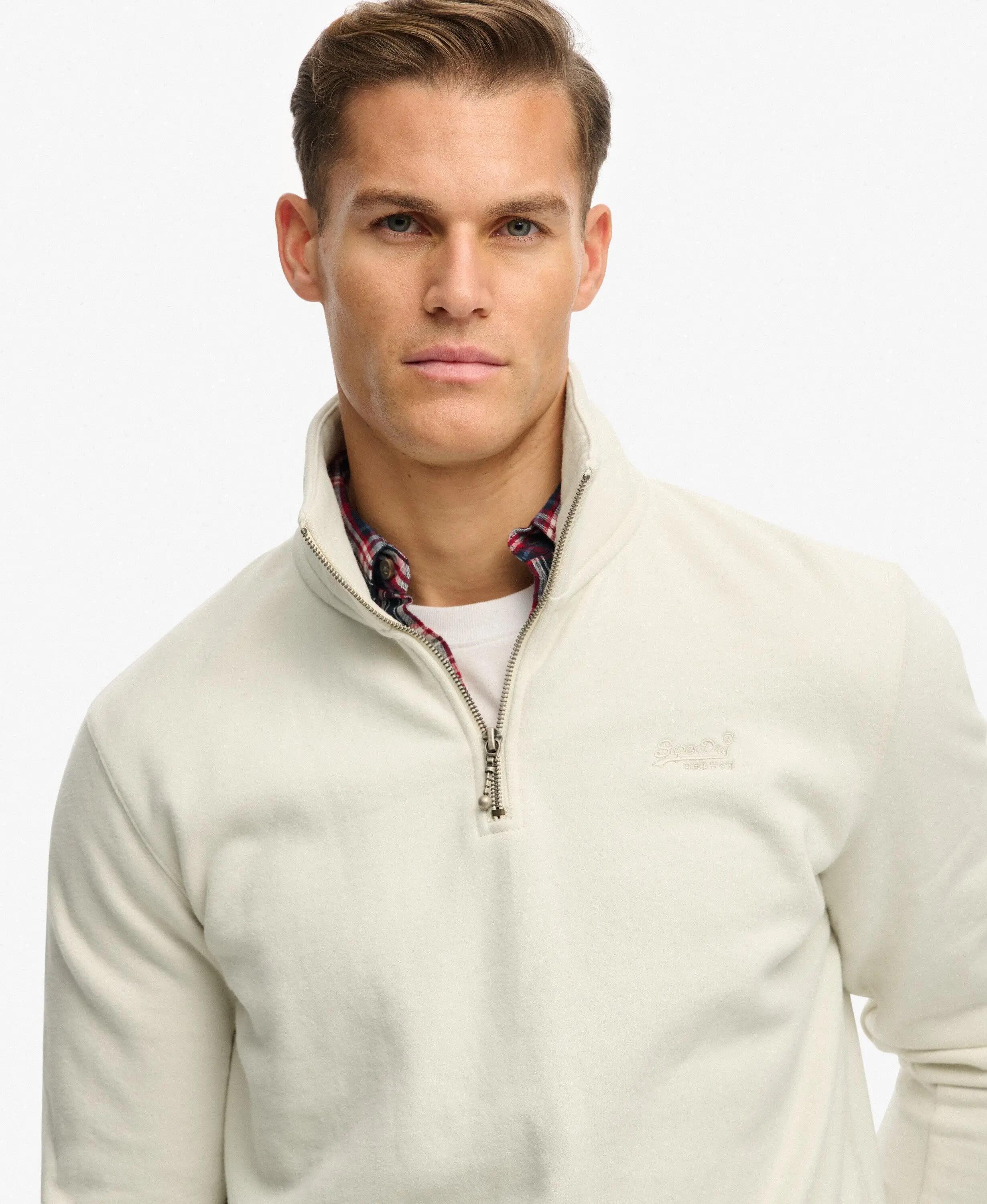 superdry Essential Logo Half Zip Sweatshirt Birch, 72% cotone/28% poliestere 4/5
