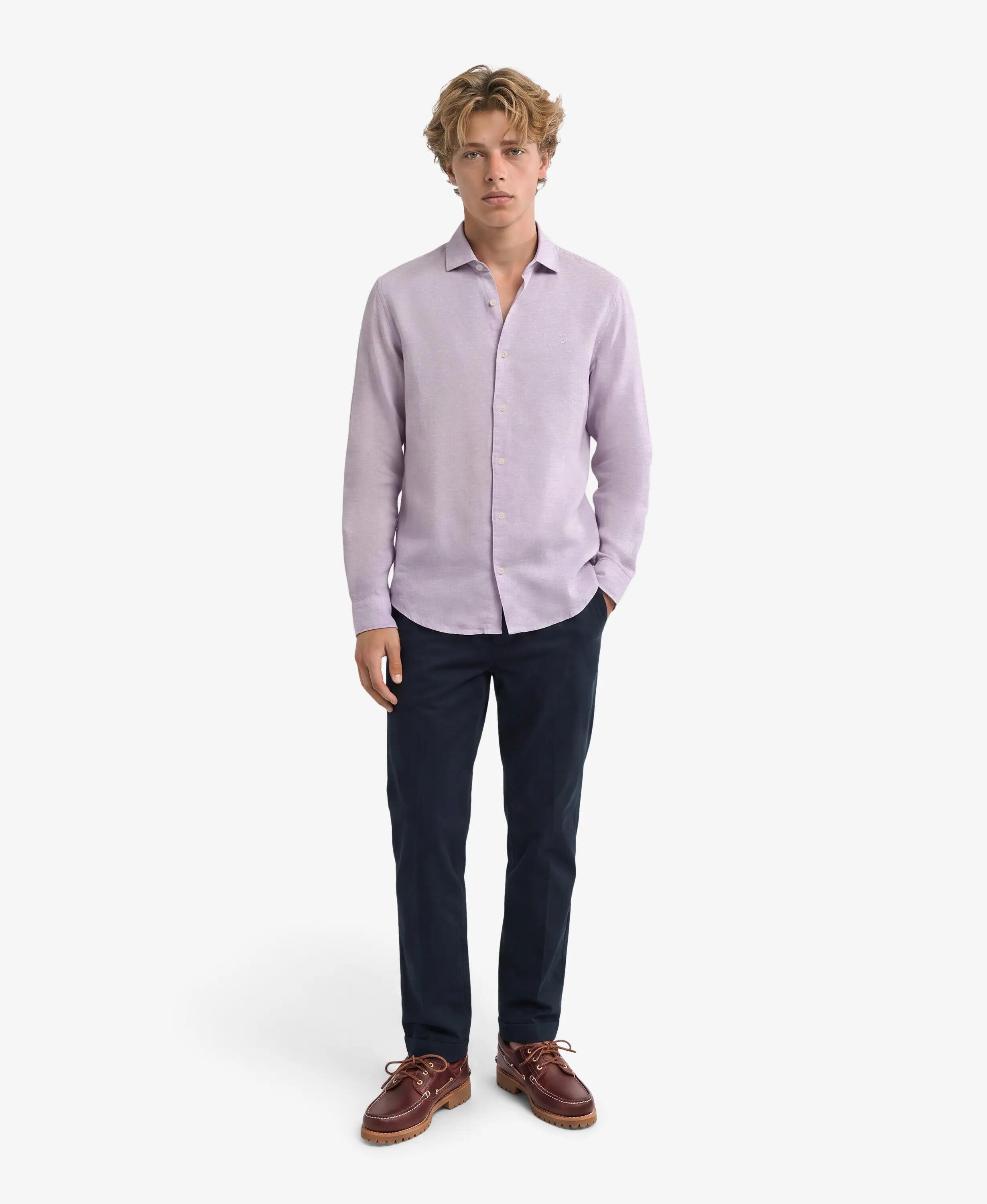 superdry Riviera Leinenhemd Langarm – 100% Leinen, relaxed fit – Lilac Chambray 3/5