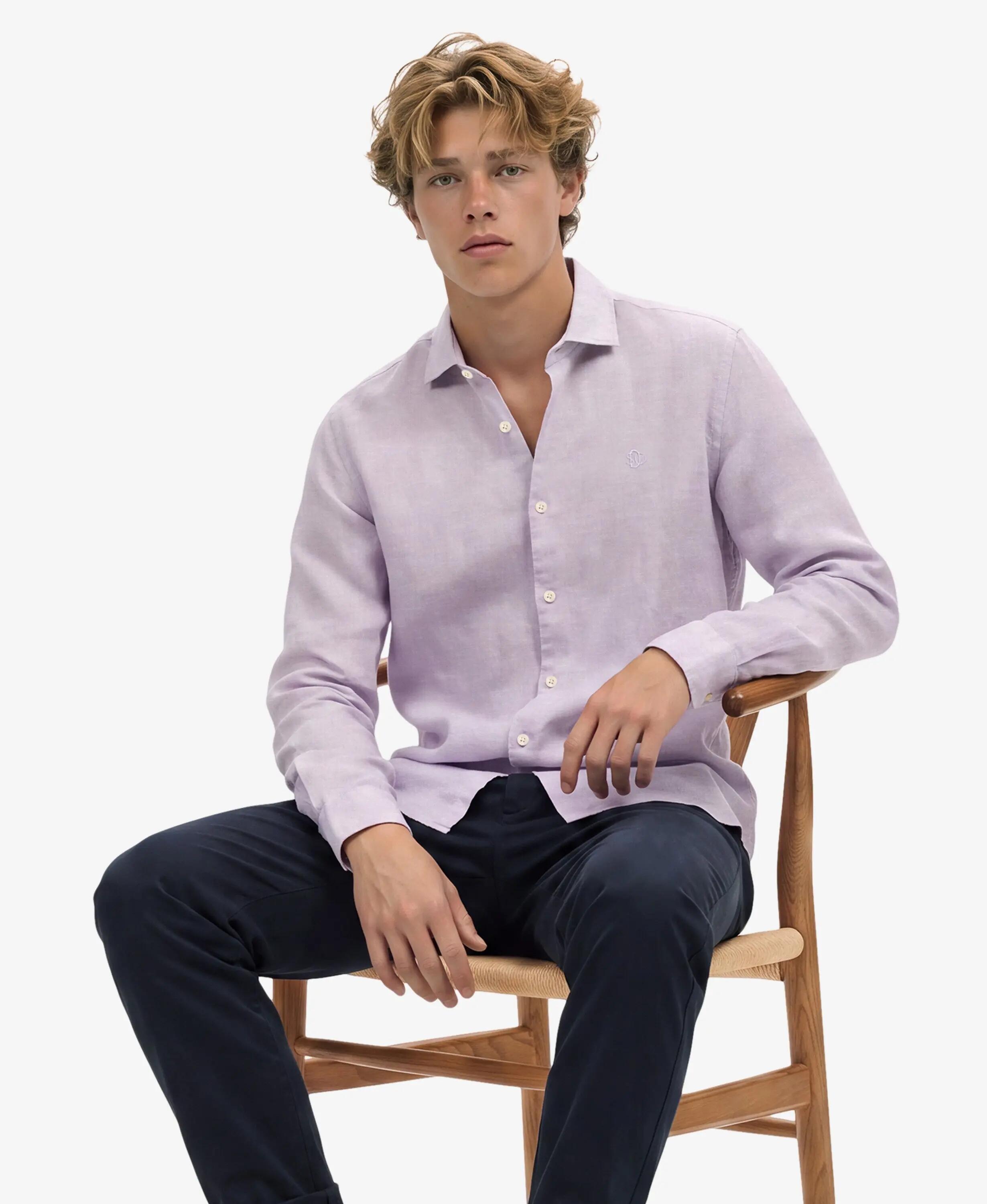 superdry Riviera Leinenhemd Langarm – 100% Leinen, relaxed fit – Lilac Chambray 2/5