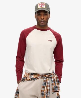 superdry Essential Logo Baseball Ls Top in cotone biologico – White Sand/Rich
