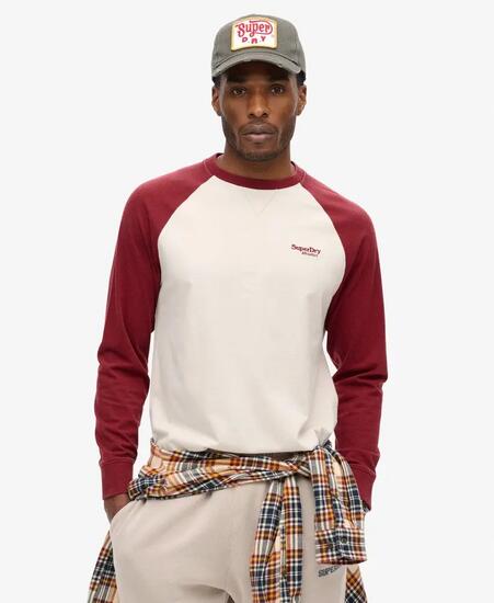 superdry Essential Logo Baseball Ls Top in cotone biologico – White Sand/Rich