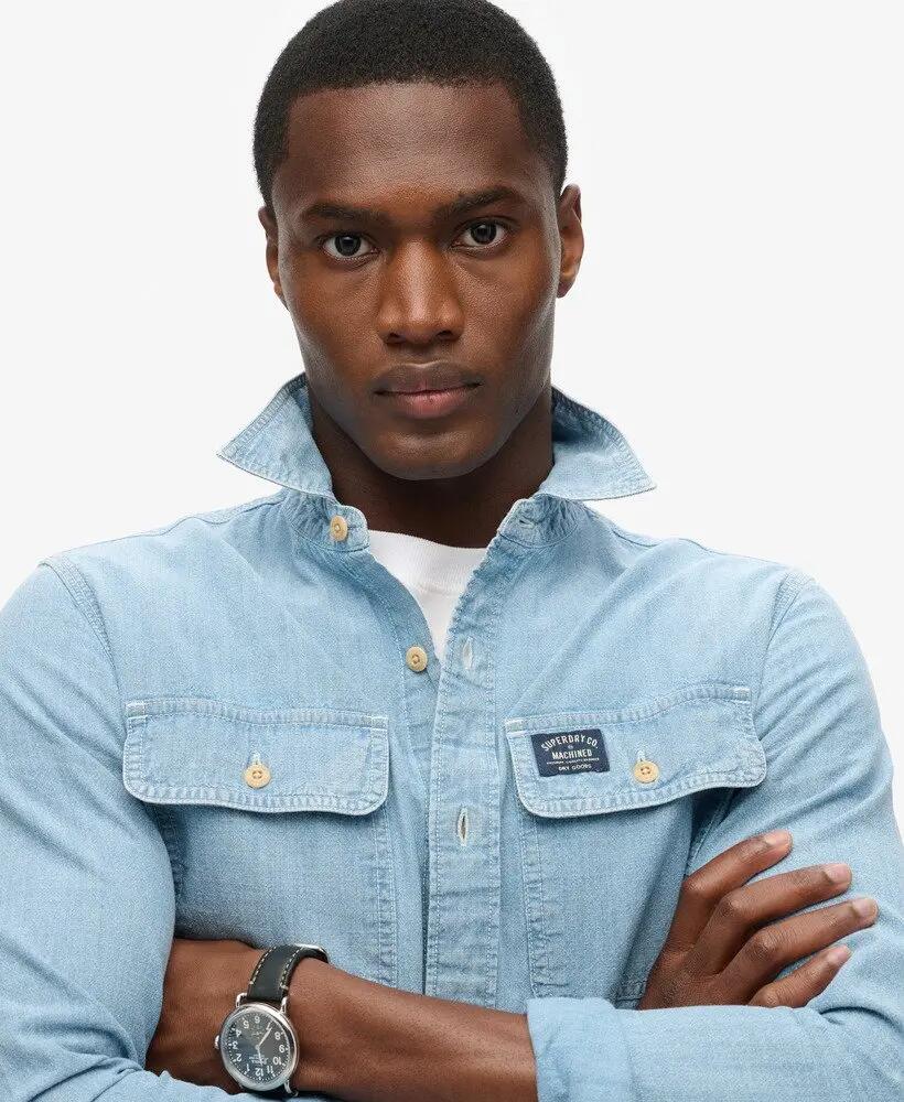 superdry Camisa Workwear em Algodão Manga Comprida - Azul Claro 3/6