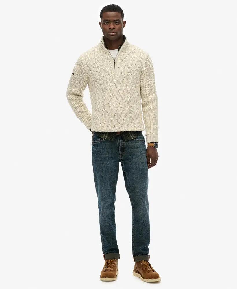 superdry Camisola Jacob em malha trançada com fecho meio-canhão — Slim fit com 3/6