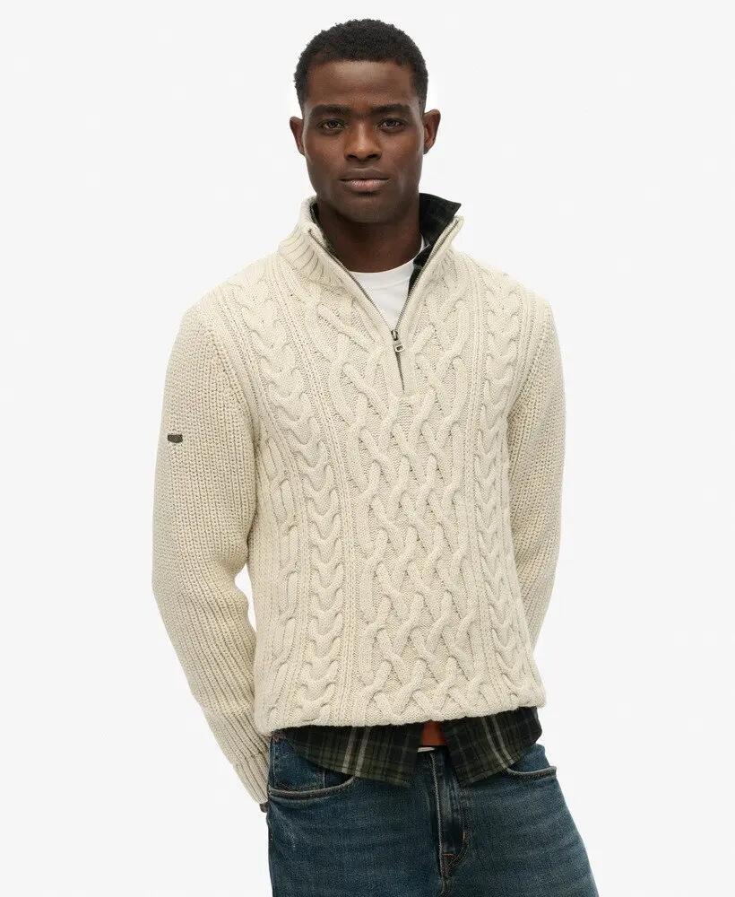superdry Camisola Jacob em malha trançada com fecho meio-canhão — Slim fit com 2/6