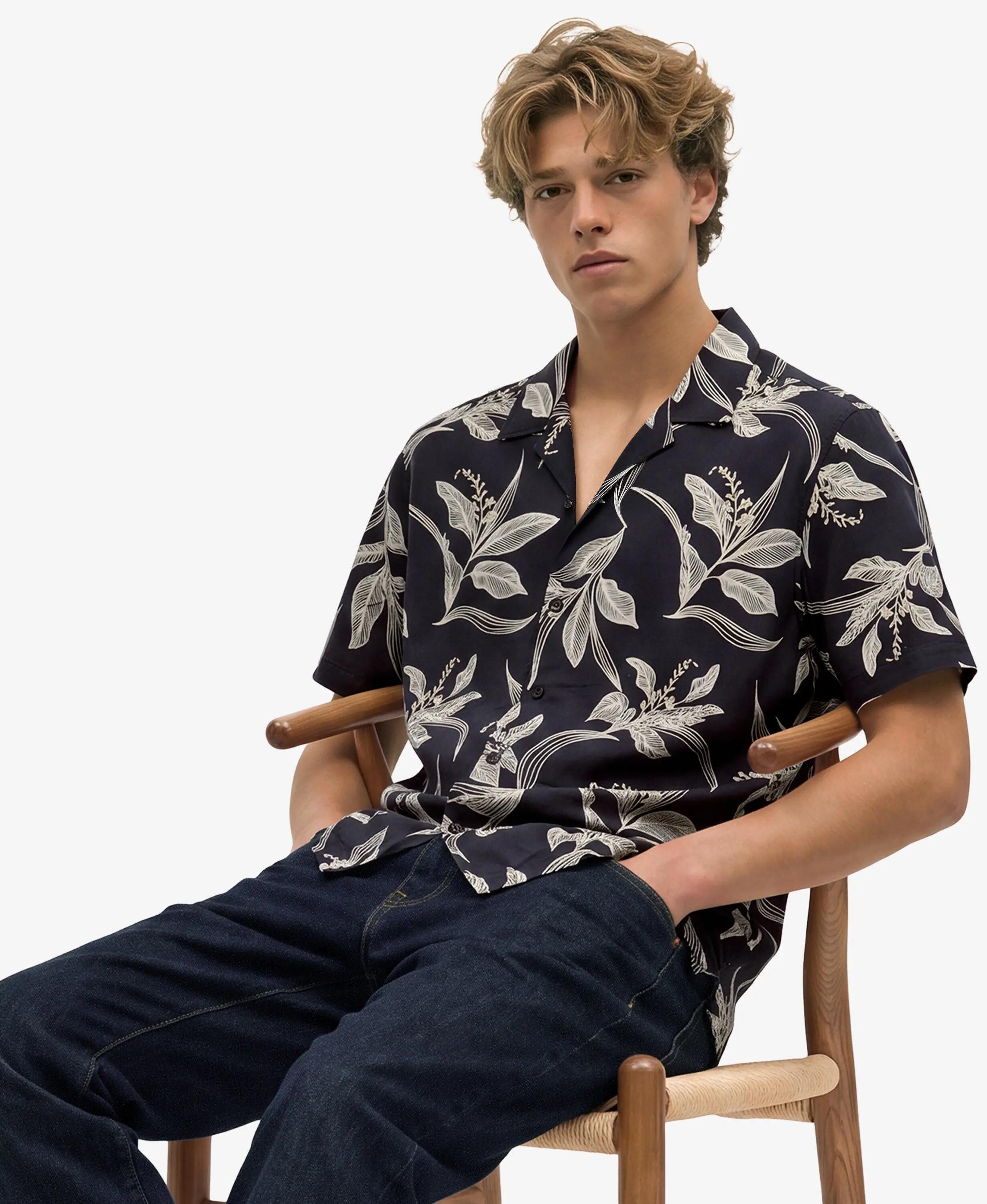 superdry Camicia maniche corte stampa hawaiana Canna Leaves Navy 3/5