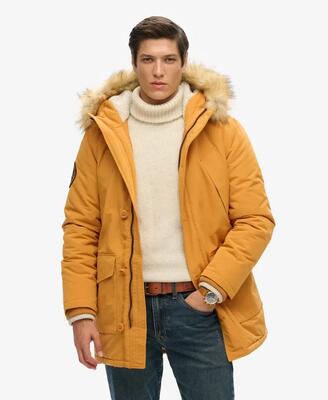Superdry everest parka met capuchon en nepbont – mustard yellow