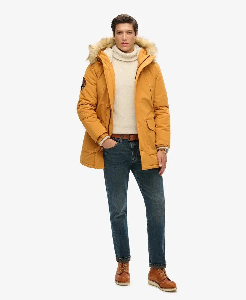 superdry Everest parka met capuchon en nepbont – Mustard Yellow 2/7