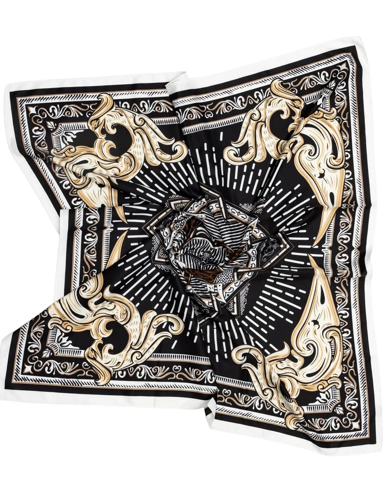Foulard femme WINGS 90x90 cm motif baroque noir 6/6