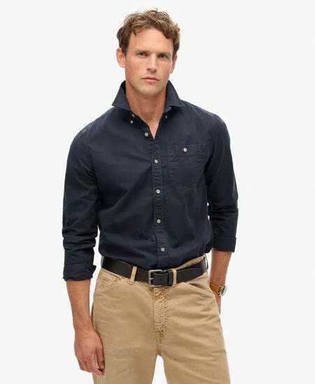superdry The Merchant Store Langarm-Hemd aus Baumwolle – Light Khaki Green