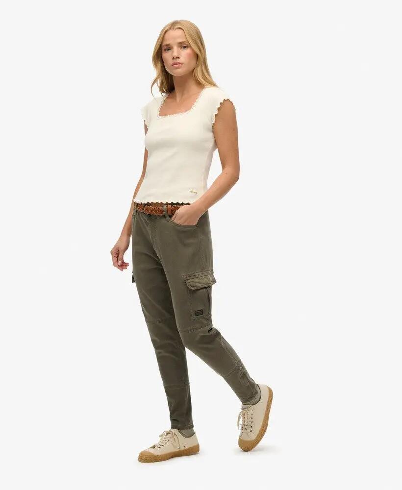 superdry Skinny Fit Cargo Broek van Tencel™ – Worn Khaki Green 5/7