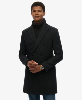 Superdry town coat slim fit wollen mantel – black herringbone