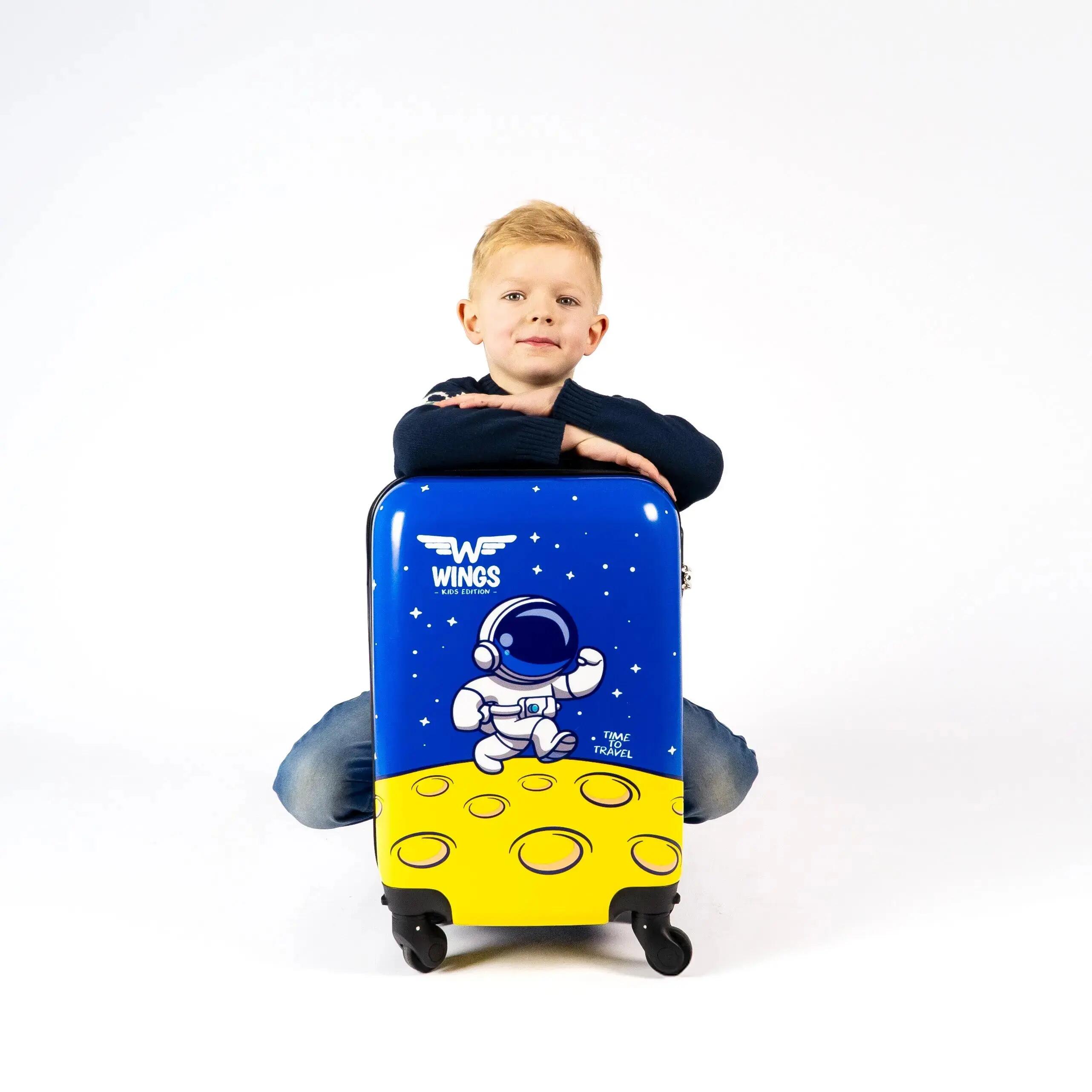 VALISE ENFANT CABINE RIGIDE WINGS BLEU ASTRONAUTE XS 18" 2/10