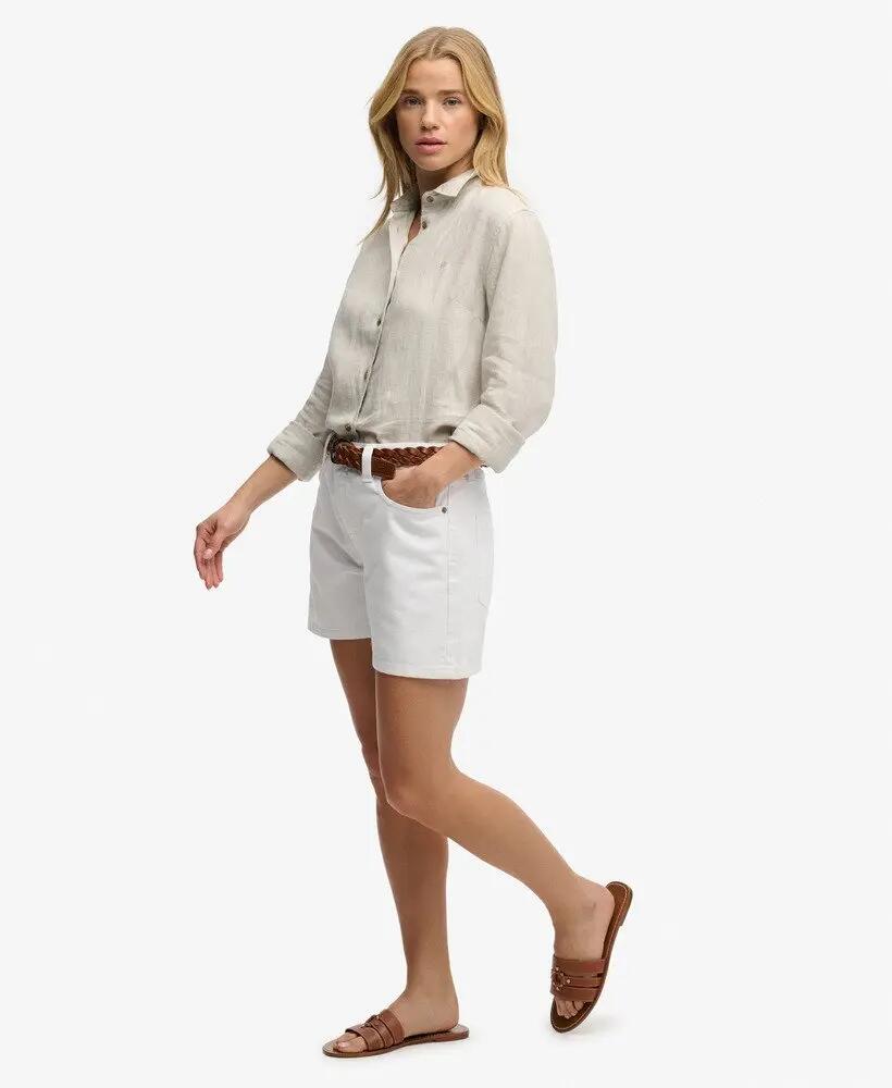 superdry Mid Rise Denim Shorts wit van biologisch katoen 5/7