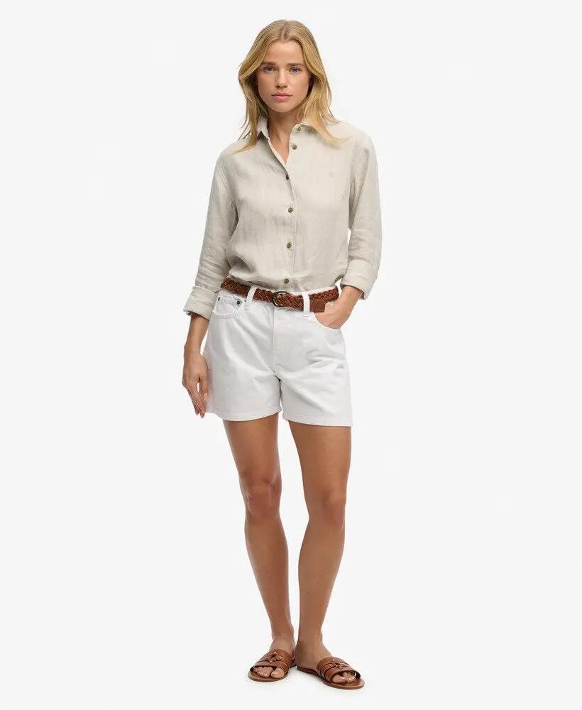 superdry Mid Rise Denim Shorts wit van biologisch katoen 2/7
