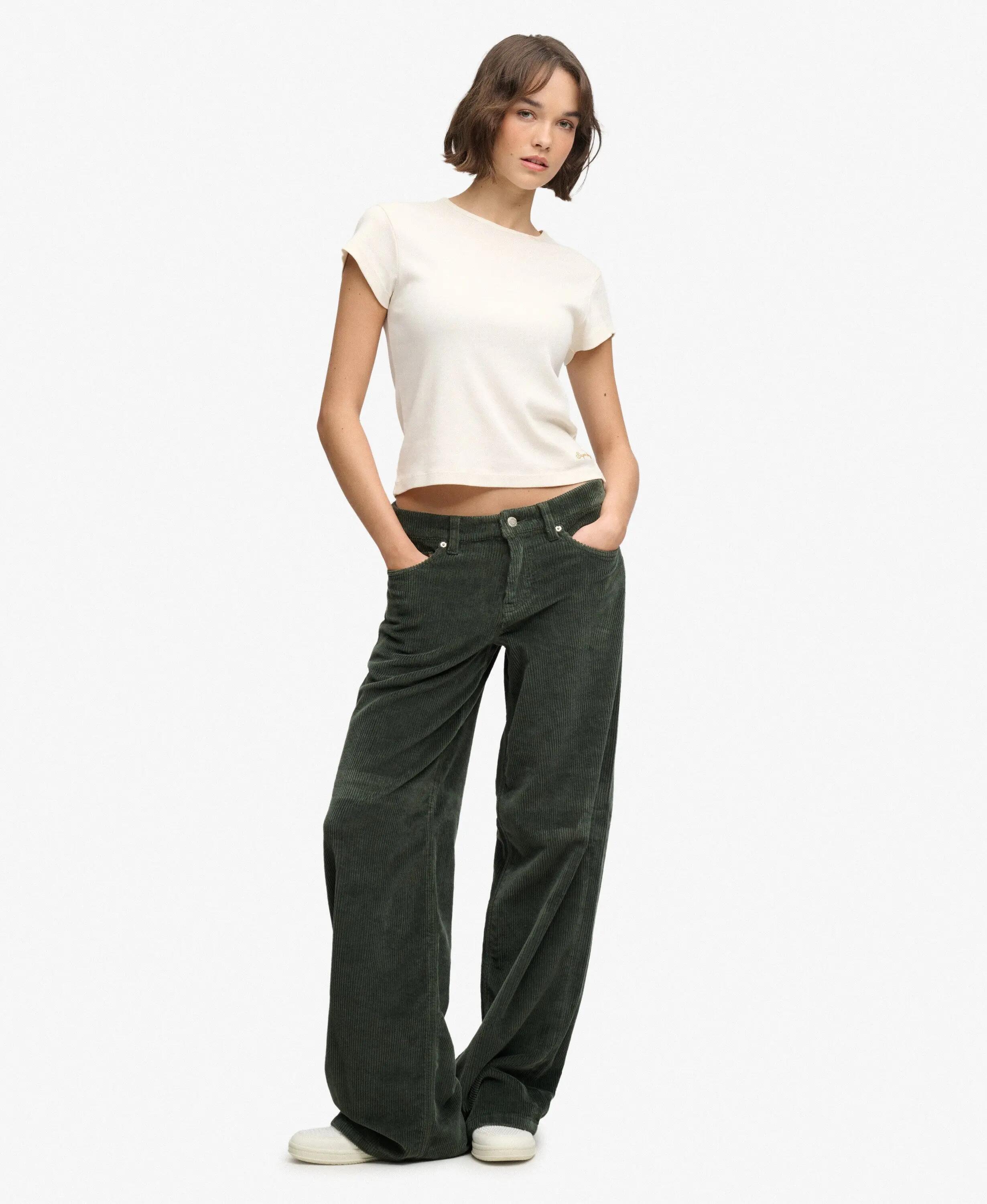 superdry Mid Rise Baggy Jumbo Cord Broek Dames Deep Forest Green 3/7