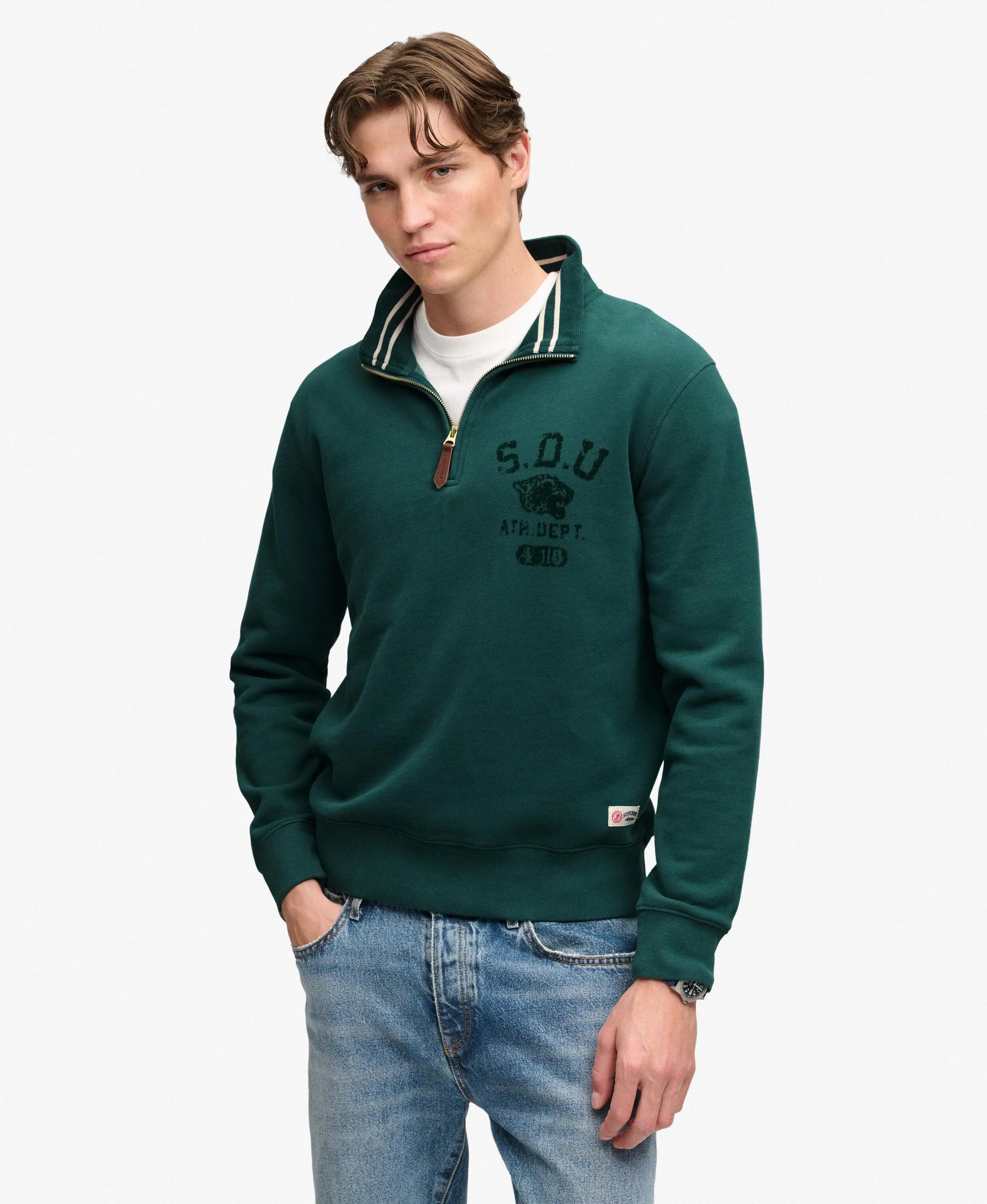 superdry Tonal Half Zip Sweatshirt em algodão reciclado — Storm Green 2/7