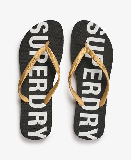 superdry Tongs Code Essential en caoutchouc - Noir/Or métallisé