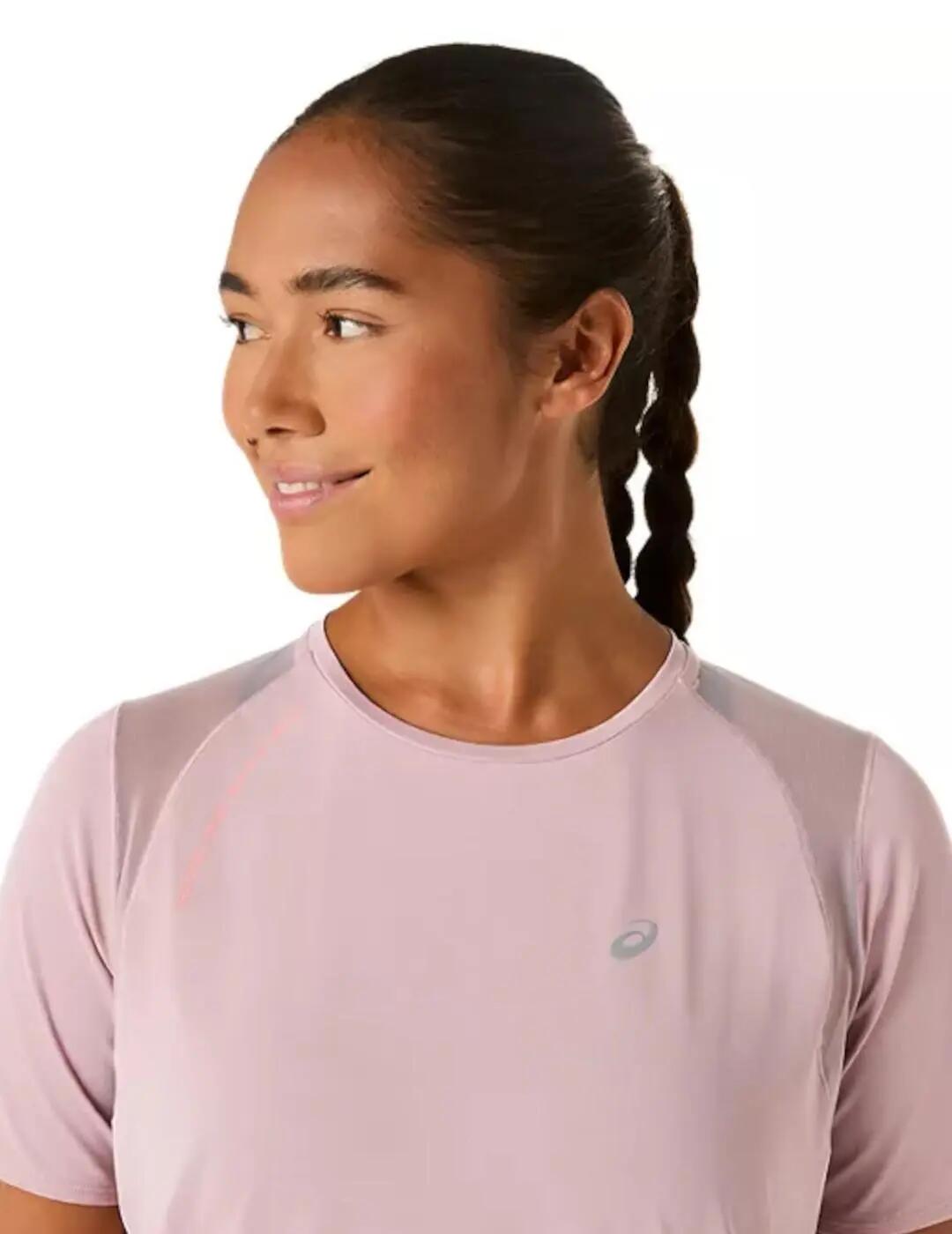 Camiseta de manga curta para Mulher Asics Road ss Rosa. 4/5
